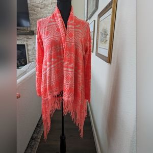 Sweet Laundry Cardigan Duster Aztec Southwestern Pink Coral Large like new